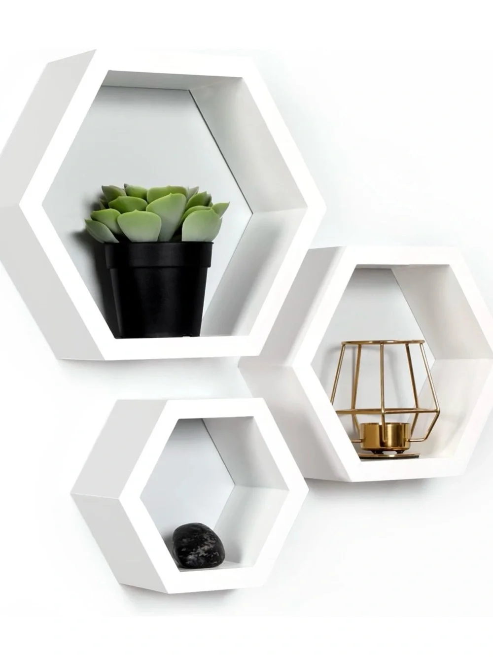 White Hexagon Floating Wall Shelves Set - Modern Geometric Display - Never Used